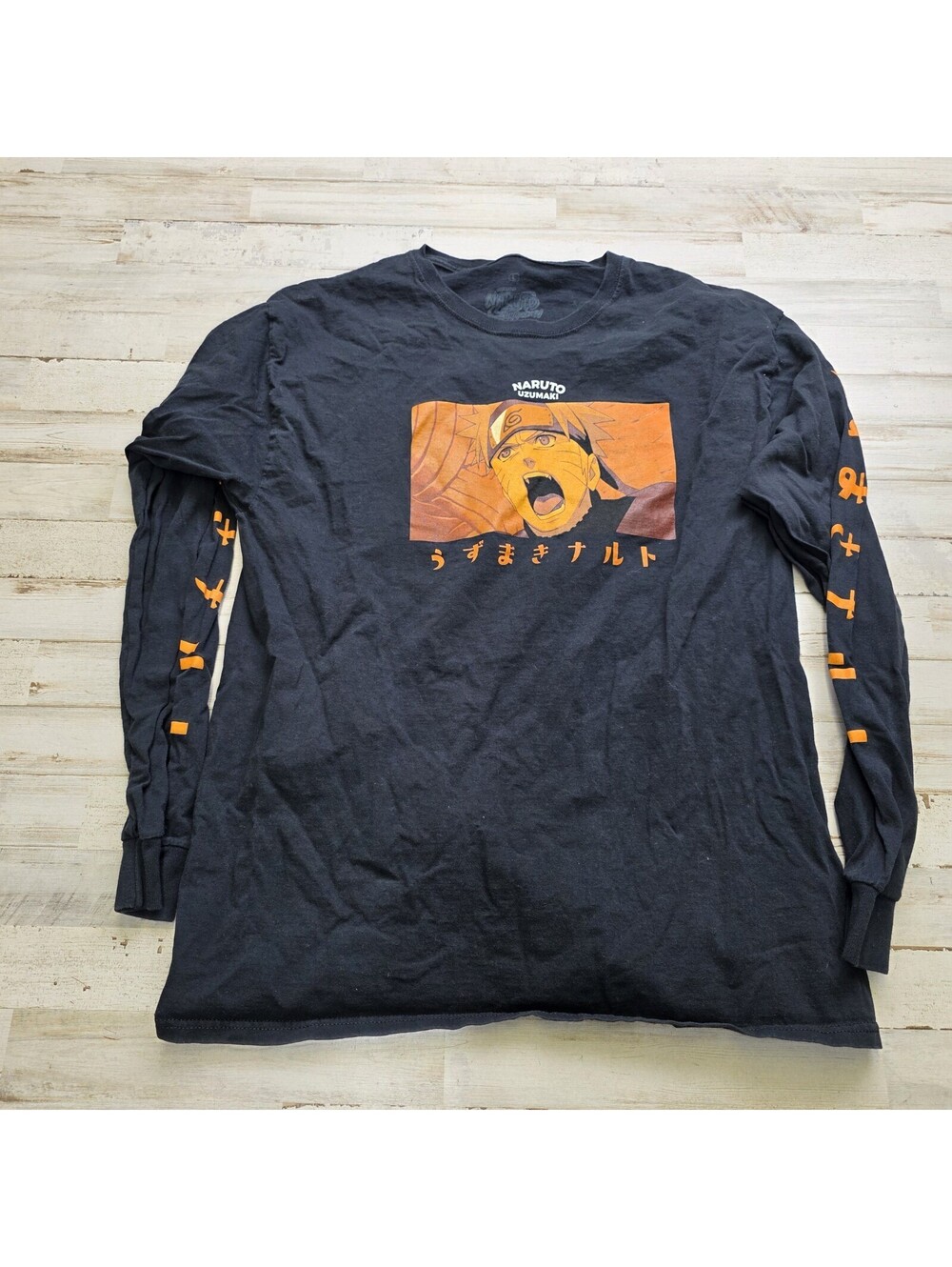 Mens Shonen Jump Naruto Shippuden Long Sleeve T-Shirt Size Large L Uzumaki Black